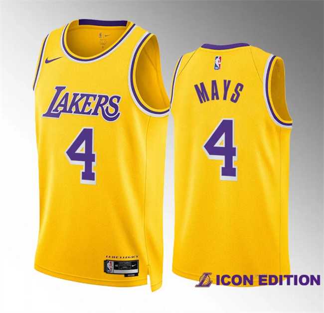 Mens Los Angeles Lakers #4 Skylar Mays Yellow Icon Edition Stitched Basketball Jersey Dzhi->los angeles lakers->NBA Jersey